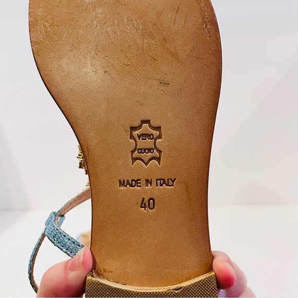 Emanuela Caruso Women’s EU 40 Blue Jeweled Bling Ankle T- Strap Leather Sandals - Picture 11 of 16